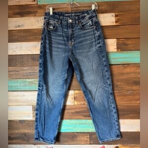 American Eagle Dark Wash Distressed  Denim Mom Jeans | Size X Short 8